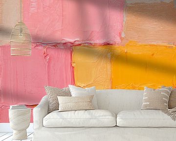 Modern abstract in roze en okergeel van Studio Allee