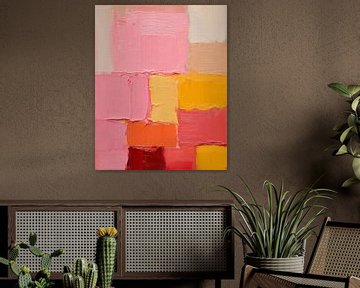 Modern abstract in roze en okergeel van Studio Allee