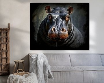 Hippo Portrait Kunst Dunkelgrau von ARTEO Gemälde