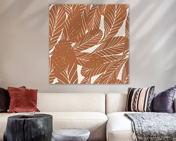 Botanical art in boho style. Leaves in retro colors. Brown and white by Dina Dankers