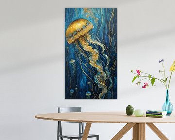 Jellyfish in the style of Gustav Klimt by Retrotimes