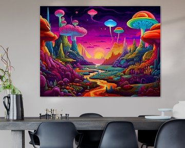 Psychedelisch Landschap II van Dreamweaver Designs