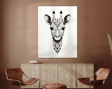 Geometric Giraffe in Monochrome by Eva Lee