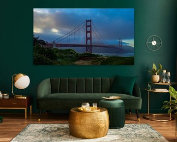 San Francisco - Golden Gate Bridge at dawn in colorful sunset light panorama view, USA, California by adventure-photos