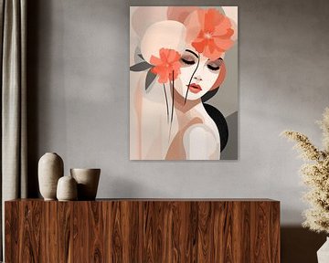 Frau mit Blumen von Abstraktes Gemälde