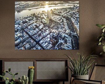 Vue de la ville de Kampen sur la rivière IJssel par un froid soleil d'hiver sur Sjoerd van der Wal Photographie