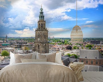 Martinitoren in Groningen skyline panoramisch uitzicht van Sjoerd van der Wal Fotografie