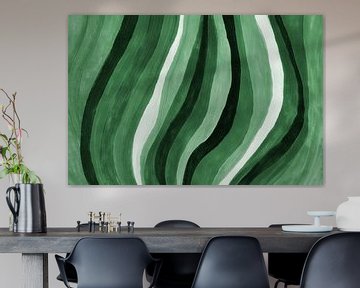 Retro funky waves. Abstract art in warm green colors van Dina Dankers