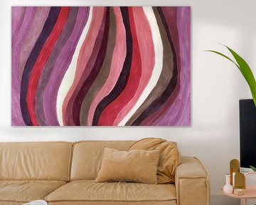 Retro funky waves. Abstract art in lilac, red, pink, brown and black van Dina Dankers