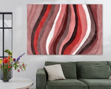 Retro funky waves. Abstract art in red, salmon, brown and beige by Dina Dankers