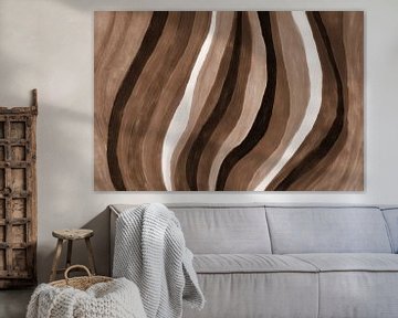 Retro funky waves. Abstract art in warm brown colors van Dina Dankers