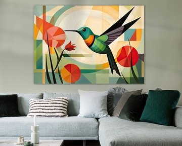 Vol du colibri coloré | Geometric Animal Art sur Blikvanger Schilderijen