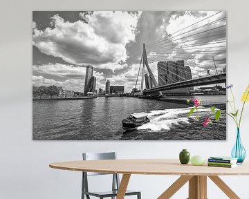 Watertaxi underneath the Erasmusbridge with the Rotterdam on the background.  by Michèle Huge