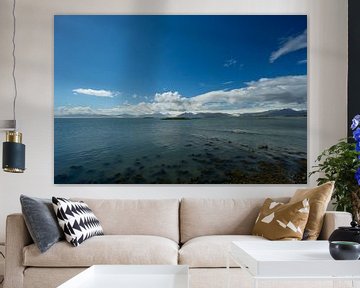 Iceland - Blue sky over lake with view on glaciers from village by adventure-photos