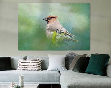 Pestvogel in een bessenstruik - schilderij van Gianni Argese