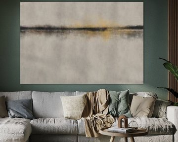 Abstract minimalist landscape in black, white and yellow by Dina Dankers