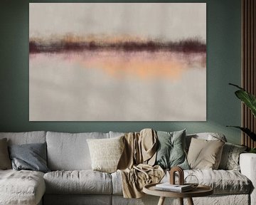 Abstract minimalistisch landschap in neonroze, zalm, wit en zwart