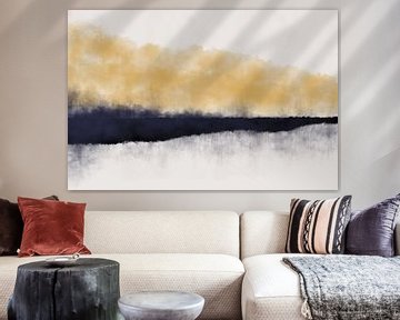 Paysage abstrait minimaliste en jaune, noir et blanc sur Dina Dankers