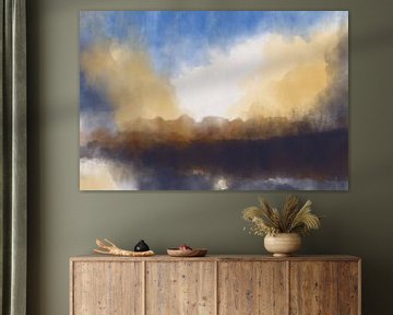 Paysage minimaliste abstrait en bleu, jaune et brun chaud sur Dina Dankers