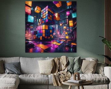 Neon Cube in Cybercity by Bart Veeken