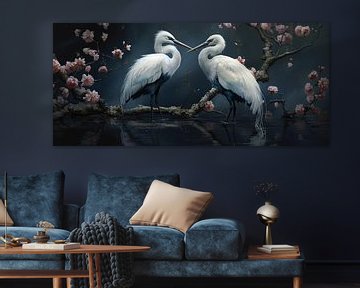 Blossom and cranes by Blikvanger Schilderijen