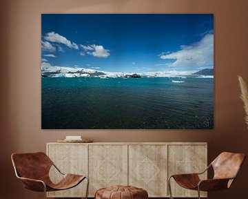 Iceland - Blue sky over agitated turquoise clear water of glacial lake Jökulsárlón by adventure-photos