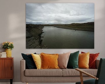 Iceland - Broad river before detifoss waterfall in stony area by adventure-photos