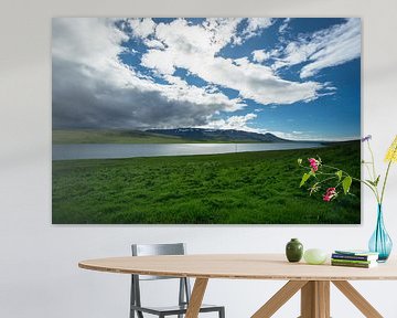 Iceland - Dark thunderstorm coming over blue fjord by adventure-photos