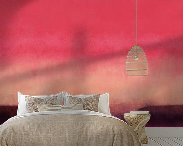 Colorful abstract minimalist landscape in warm red, pink, salmon and brown by Dina Dankers