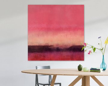Colorful abstract minimalist landscape in warm red, pink, salmon and brown by Dina Dankers