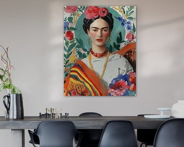 Portrait coloré de Frida sur Carla Van Iersel