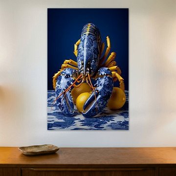 Lobster Luxe: Delft Blue Lobster with Lemons by Marianne Ottemann - OTTI