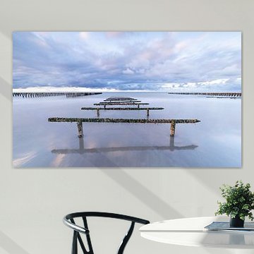 Mussel beds in the Opal Coast, Normandy, France