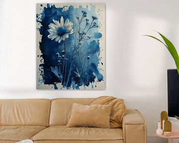 Collage botanique à l'aquarelle, bleu sur Studio Allee