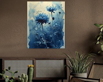 Botanische collage, korenbloemen in aquarel van Studio Allee