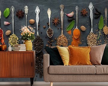 Colourful selection of exotic spices on a slate plate III by Photo Art Thomas Klee