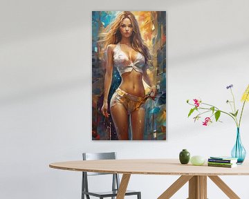 Een schilderij van een sexy knappe vrouw van Retrotimes