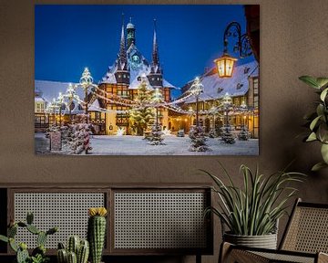 Winternacht in Wernigerode, Duitsland van Michael Abid