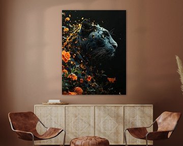 Nachtleopard in Orange Bloom | Panther von Eva Lee