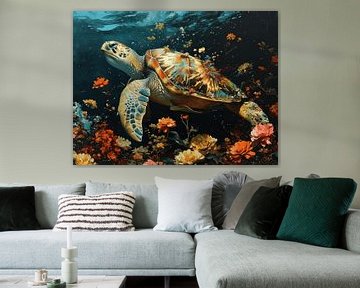 Aquatic Ballet in Blossom Sea | tortue de mer sur Eva Lee