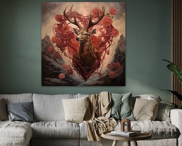 Stag in heart and roses by TheXclusive Art