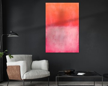 Color blocks in neon orange, bright pink and white. Abstract in pastels by Dina Dankers