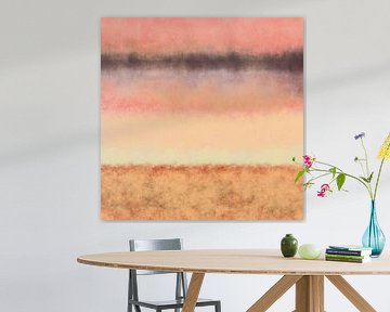 Kleurrijk abstract minimalistisch landschap in aardetinten, roze en geel van Dina Dankers