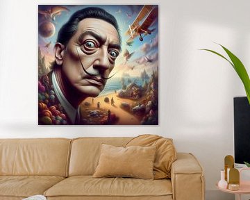 Salvador Dali portret met vliegtuig van Digital Art Nederland