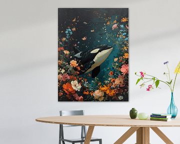 Orca im Unterwasserblumengarten von Eva Lee