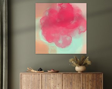 Des couleurs vives. Art abstrait pastel et néon en rose vif, saumon et menthe. sur Dina Dankers