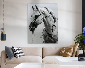 Versplinterde Elegance: Paard in Monochrome van Eva Lee