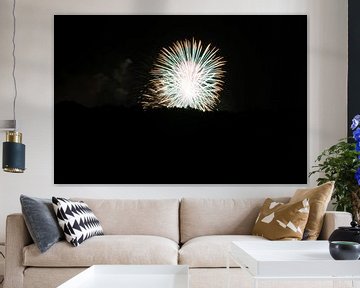 Two magic simultaneous fireworks explosions in white color by adventure-photos