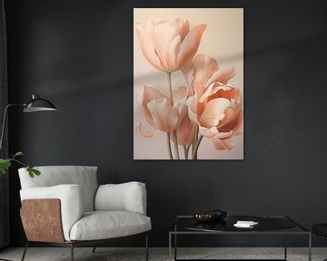 Peach Fuzz Tulpen | Tulpen Schilderij van Abstract Schilderij