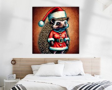 Hedgehog dressed as a Christmas woman (art) by Art by Jeronimo